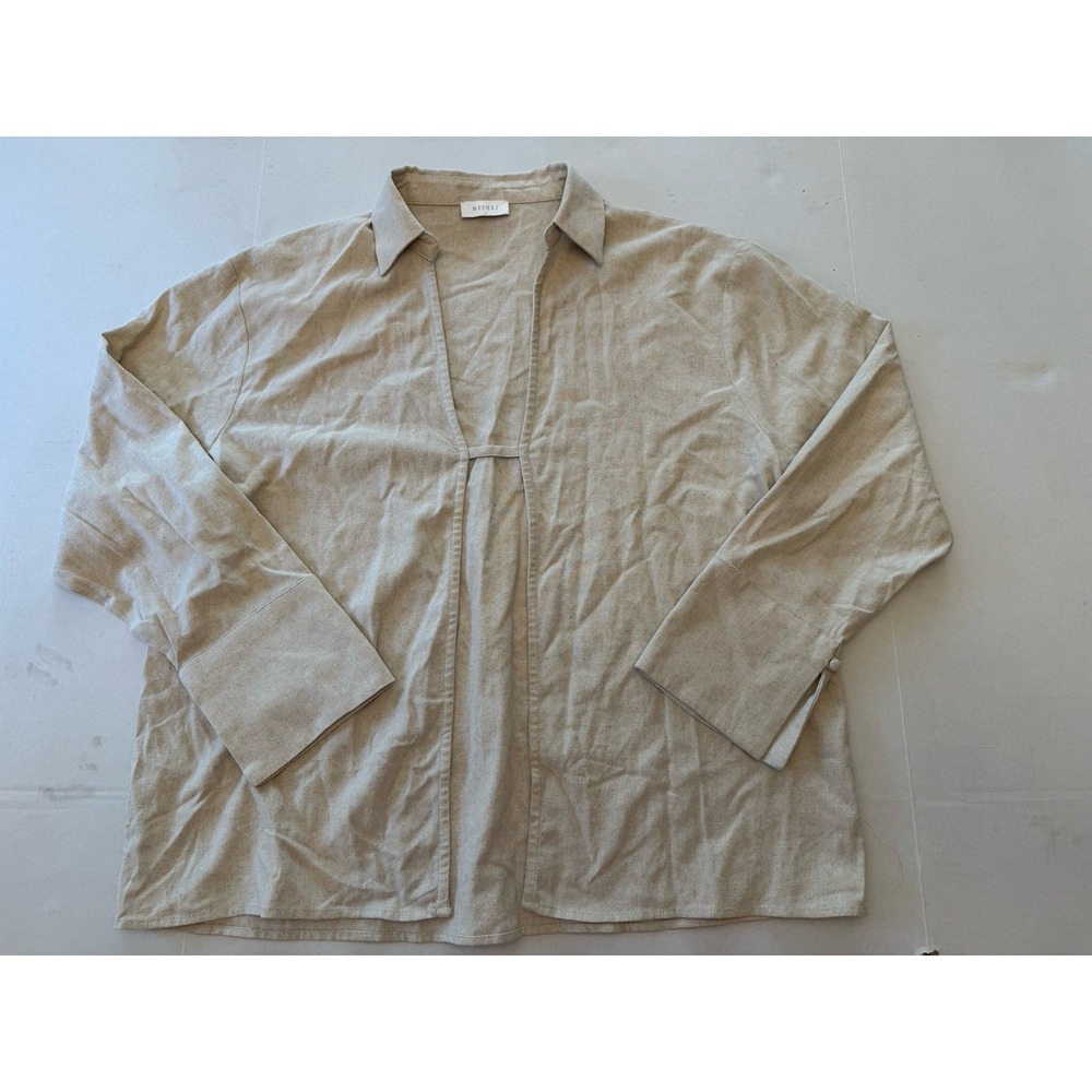 Meshki Women Oversized Linen Shirtโ - Natural Small